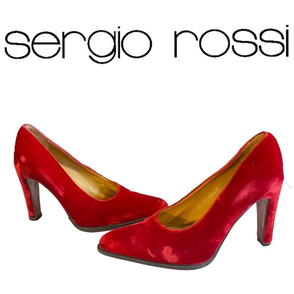 SERGIO ROSSI vintage red velvet heels - Picture 1 of 12